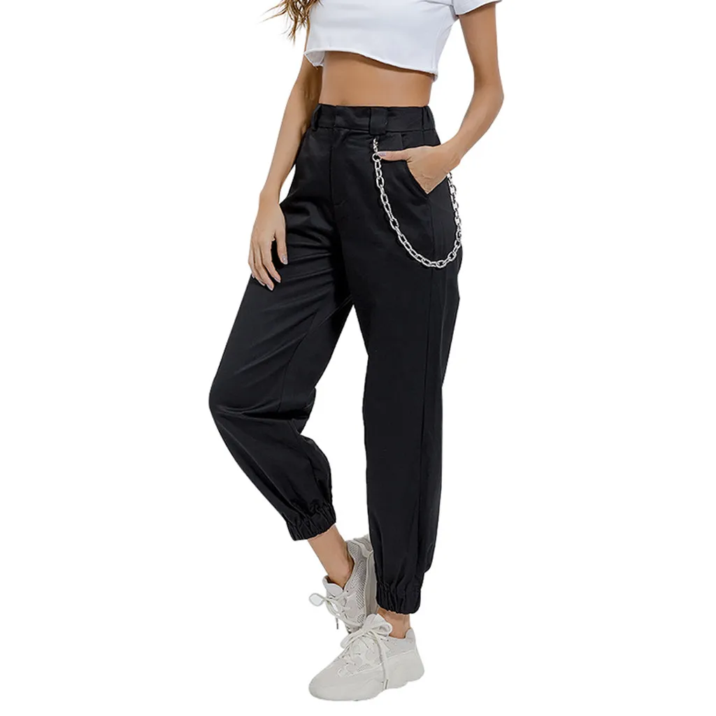 

Cool Girl Womens Pocket Beam Foot High Waist Casual Trousers Loose Tooling Cargo Pants Pantalon Femme 2019 Hot Sell