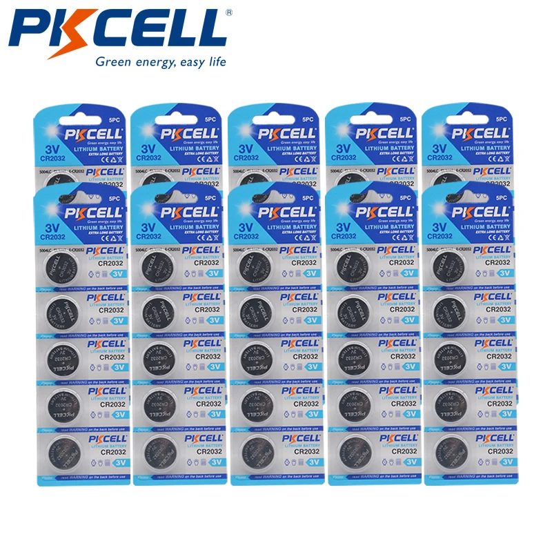 

50PCS PKCELL CR2032 battery button cell battery DL2032 ECR2032 5004LC KCR2032 BR2032 KL2032 SB-T15 3v lithium batteries