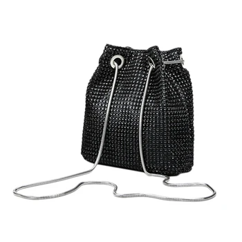 

Rhinestone Inlaid Flash Bucket Clutch Bag For Evening Party Fashion Banquet Fashion Shoulder Storage Totes Bags For Women Lady B