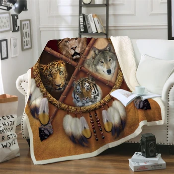 

Wolf Dreamcatcher 3D Animal Tribal Lion Tiger Blanket Microfiber Plush Throw Blanket Leopard Bears Thin Quilt Queen