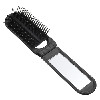 

Hair Comb Portable Folding Hair Brush With Mirror Compact Pocket Size Purse Travel Comb