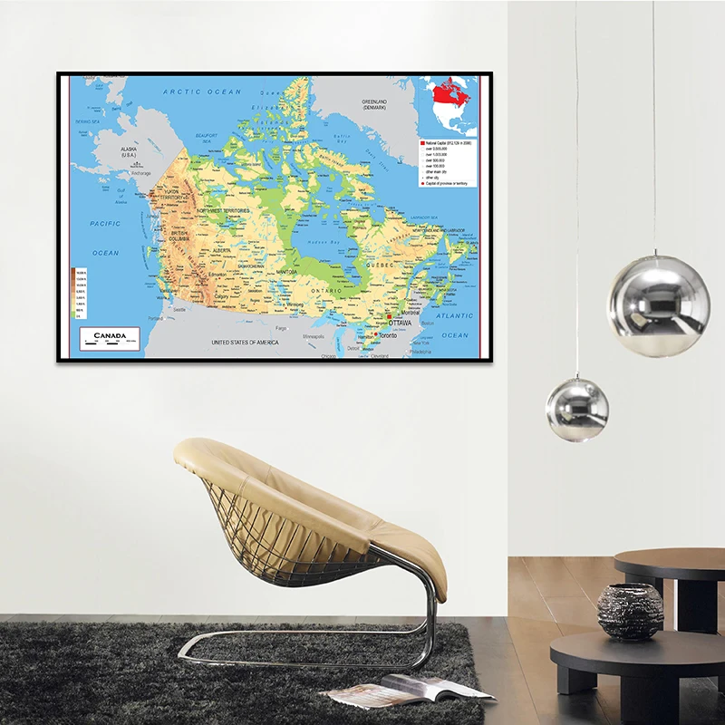 Topographic Map of Canada In French 60*90cm Wall Art Poster Canvas Painting For Office Supplies Home Decoration School Supplies