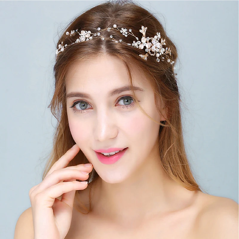 Bridal Hair Accessories Romantic Flower Hair Jewelry Rhinestone Handmade Headband Women Hair Ornaments for Bride