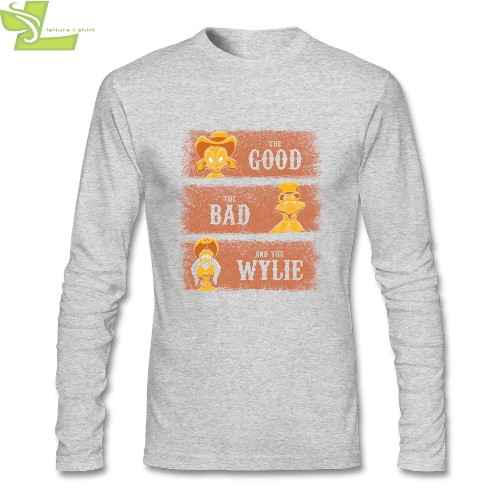 Классическая футболка, рубашки для мужчин The Good, The Bad and The Wylie, хлопковые мужские рубашки с круглым вырезом и длинными рукавами XXXL - Цвет: Серый