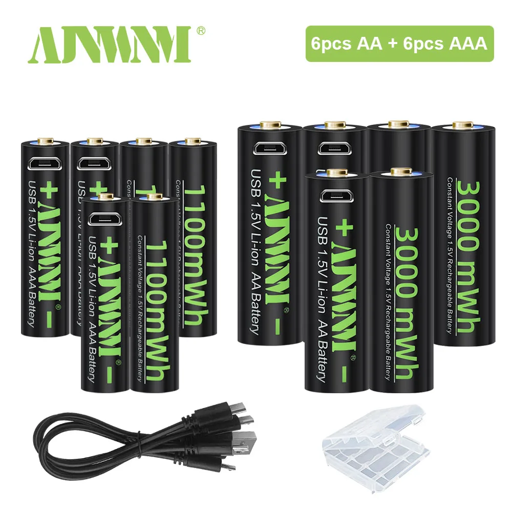 AJNWNM 1 5 в AA + AAA литиевая перезаряжаемая батарея 1100-3000mwh для фоточасов MP3-плеера |
