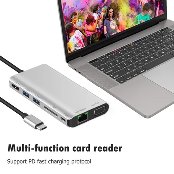 

Multifunctional USB Type C HUB Converter Installa Remove Convenient Simple PD USB 3.0 HDMI VGA Card Reader Adapter