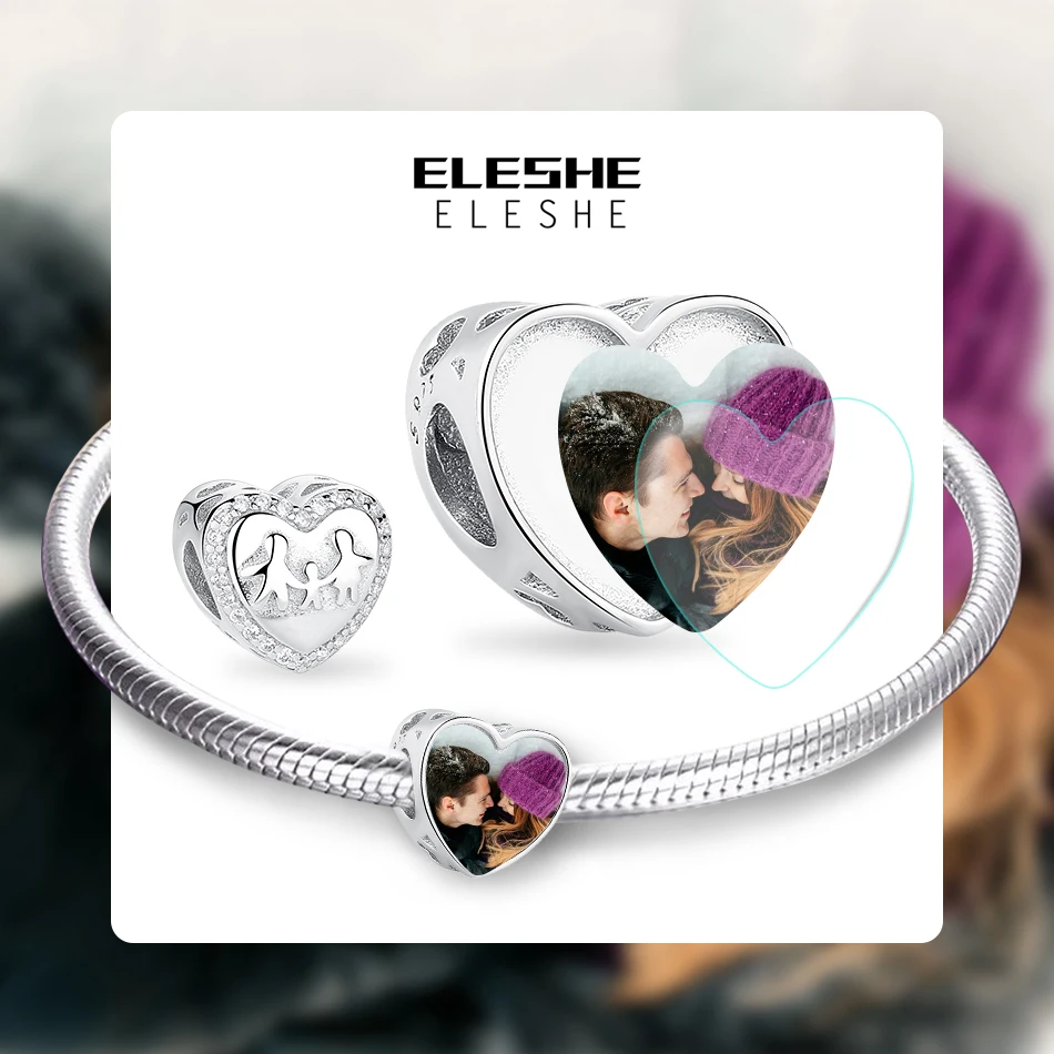 ELESHE Персонализированные 925 пробы серебряные Заказные фото бусы кубического