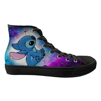 

Customized Woman Casual Canvas Shoes Lilo Stitch Independent Design Cartoon Style Black Classic Women Breathable Custom Shoes
