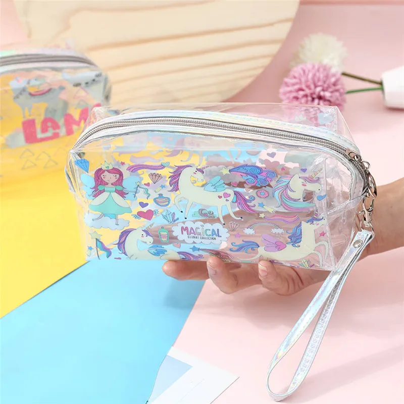 Unicorn Fire Balloon Alpaca Transparent Bag Large Capacity Pencil Bag Stationery Storage Organizer Pencil Case School Supply