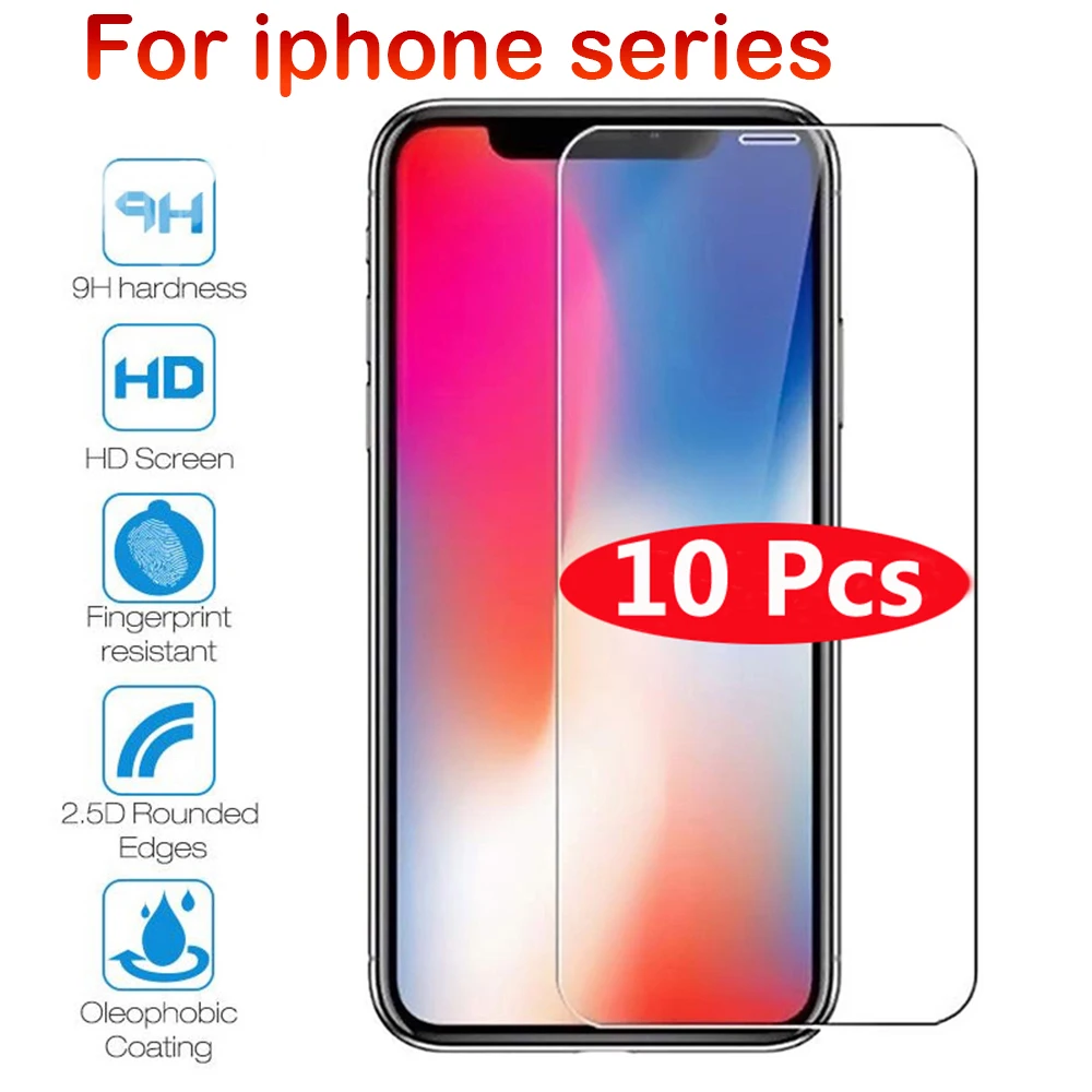 

10Pcs protective glass on iPhone 7 8 6s Plus X X XS Max XR screen protector 4 5s Protection Tempered glass For 7 8 6s Plus glass