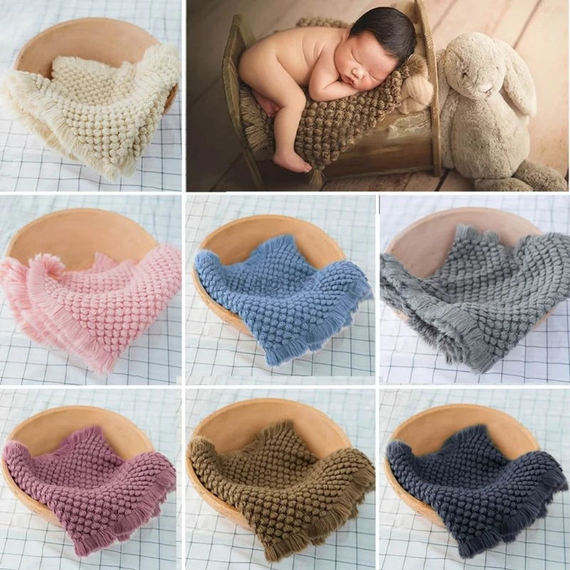 Coton laine Crochet bébé couverture nouveau-né photographie accessoires tir panier remplissage épais tricot Pad
