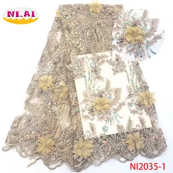 

3d Flower Lace Nigerian Fabric, Embroidered Fabric Nigeria Dresses, Newest Tulle Lace Latest Collection Ni2035