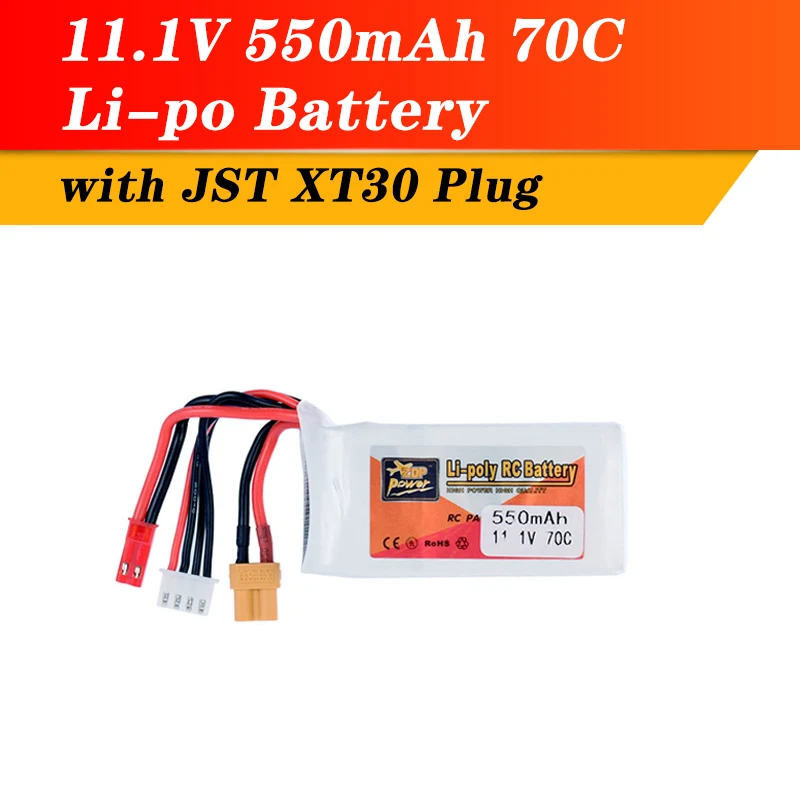 ZOP Power 11 1 В 550 мАч 70C 3S Lipo батарея JST XT30 разъем перезаряжаемая для радиоуправляемого