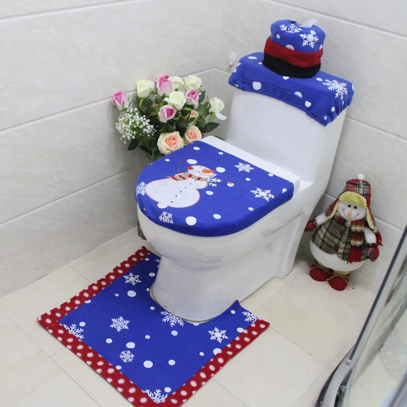 

3 Pcs Washroom Toilet Seat Cover Rug Christmas Bathroom Set Home Decorations New