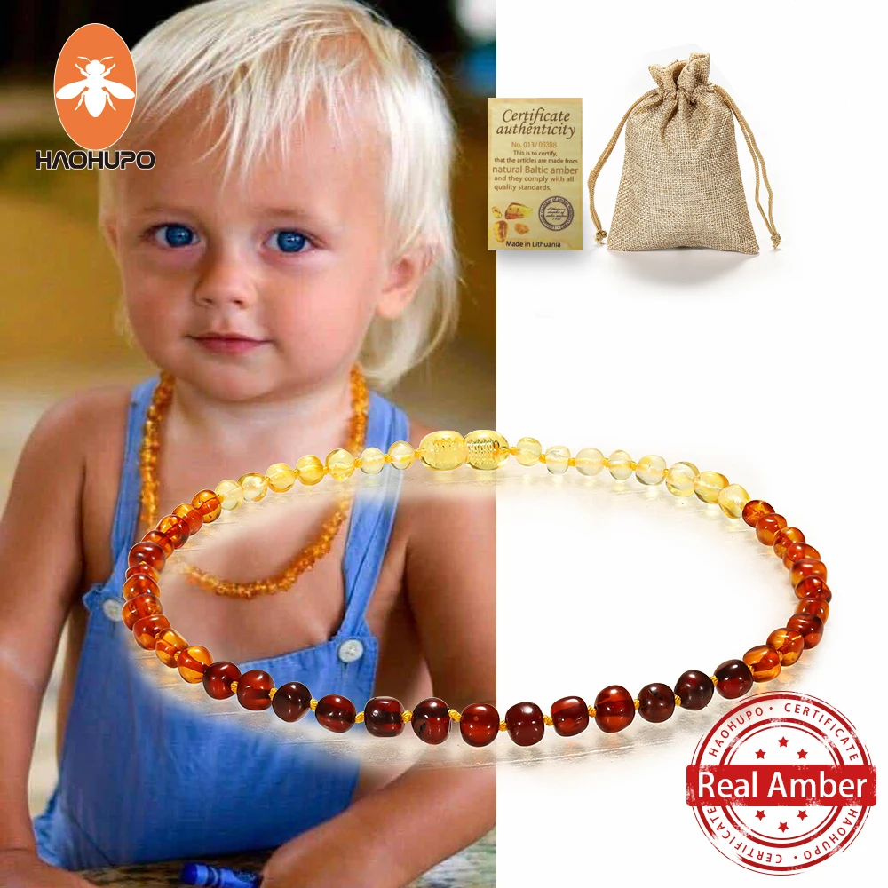 HAOHUPO Classic Natural Amber Necklace Certificate Authenticity Genuine Baltic Stone Childre baby Gift 14 Color | Украшения и