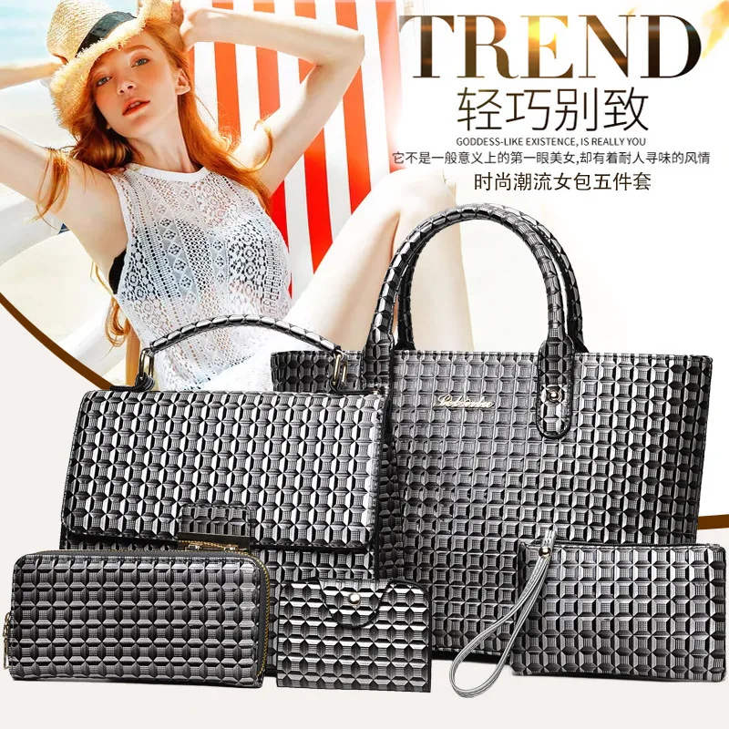 

2019 New Style Europe And America Fashion Plaid WOMEN'S Bag Versatile Different Size Bags Five-Piece Shoulder Oblique Hand Large