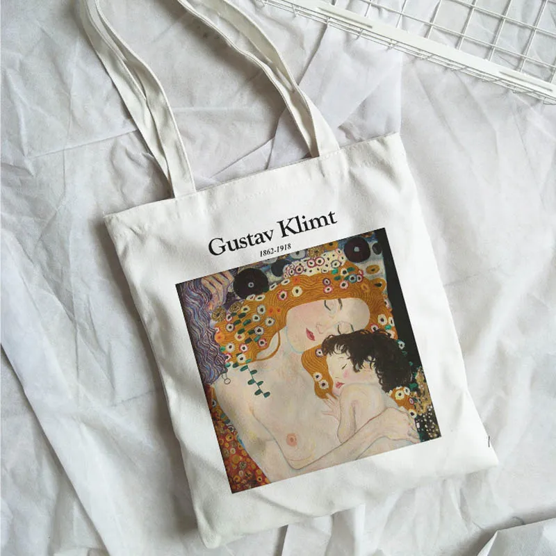 Женские холщовые сумки Gustav Klimt винтажные вместительные на плечо с принтом в стиле