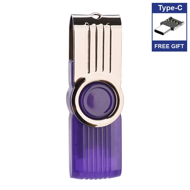 Подарочный адаптер type-C, цветная usb-флешка, Вращающаяся ручка, 8 ГБ, 16 ГБ, 32 ГБ, 64 ГБ, 128 ГБ, 256 ГБ, usb-накопитель, u-диск - Цвет: Purple-Type-C