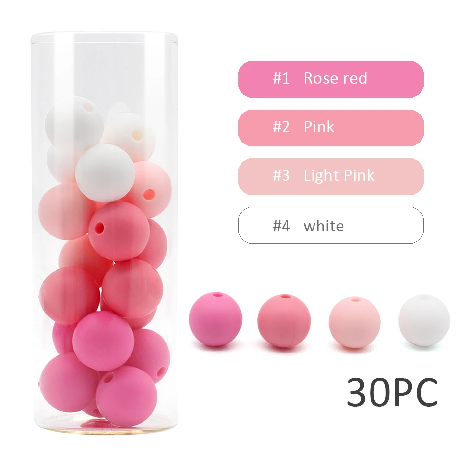 30 шт. 12 мм силиконовые бусины жемчуг силикагель мяч пищевой стоматологический жемчуг DIY Уход браслет силикагель детские зубы - Цвет: Pink-red