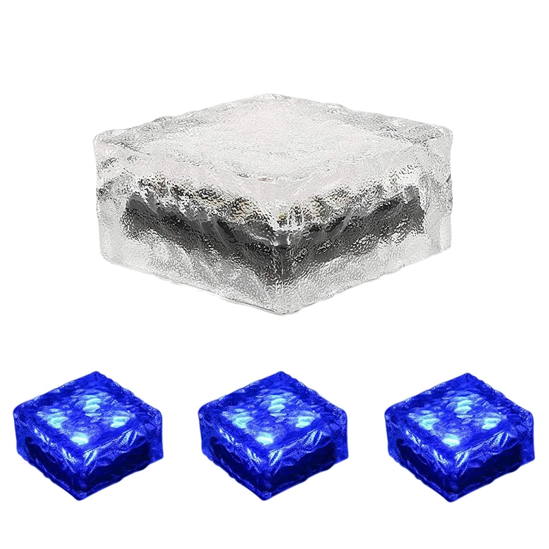 

Solar Brick Lights Frosted Glass Garden Landscape Path Light Set Of 4,Blue 3.94 inchX 3.94 inch