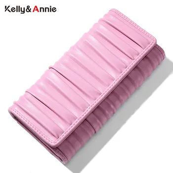 

2020 NEW Designer Ruched Wallet Women Brand Soft Leather Female Fashion Trifold Long Clutch Wallets Purse Carteira Hand Bag