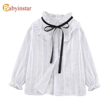 Babyinstar От 2 до 6 лет, розовая, белая блузка для девочек, блузка, рубашки для девочек, топы, милые детские рубашки детская рубашка с длинными рукавами Школьная блуза