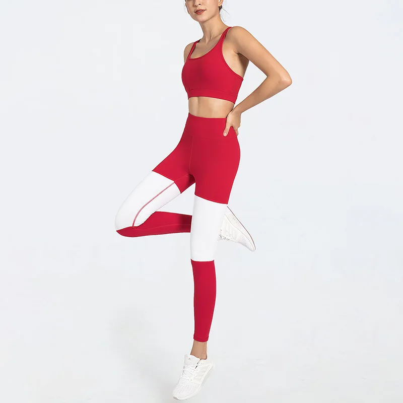 Women Yoga Set Tracksuit Contrast Stitching Workout Clothes Sexy Beauty Back Running Fitness Leggings Sports Suit Gym Sportswear