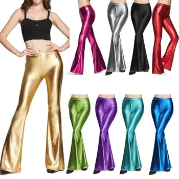 

Women Skinny High Waist Flare Pants Stretch Wide Leg Artificial PU Dance Sexy