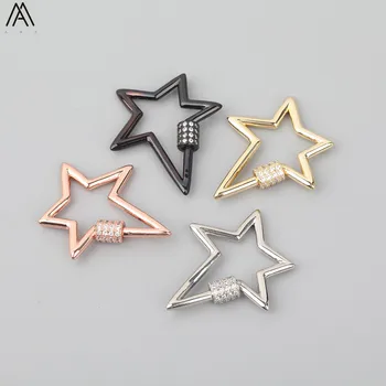 

5pcs/Lot 30X35mm CZ Micro Paved Five-Point Stars Screw Clasps Zirconia Paved Lock Carabiner Clasps Jewelry FIndings FH-237AMF.F