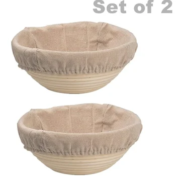 

Round Banneton Brotform Bread Dough Proofing Rising Rattan Basket & Liner (8.5inch 2pcs)