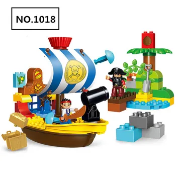 

63pcs Big Size Diy The Jake's Pirate Ship Bucky Model Building Blocks Compatible With Duploed Bricks Toys For Children