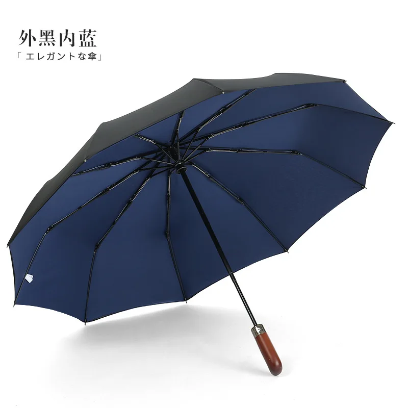 10BONE полностью автоматический светильник для защиты от ветра и дождя, складной зонт с деревянной ручкой, деловой зонт для мужчин и женщин - Цвет: black blue