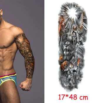 

waterproof temporary tattoo sticker full arm angel warrior sun clock lion flower tatoo fake tatto flash tattoos to man woman