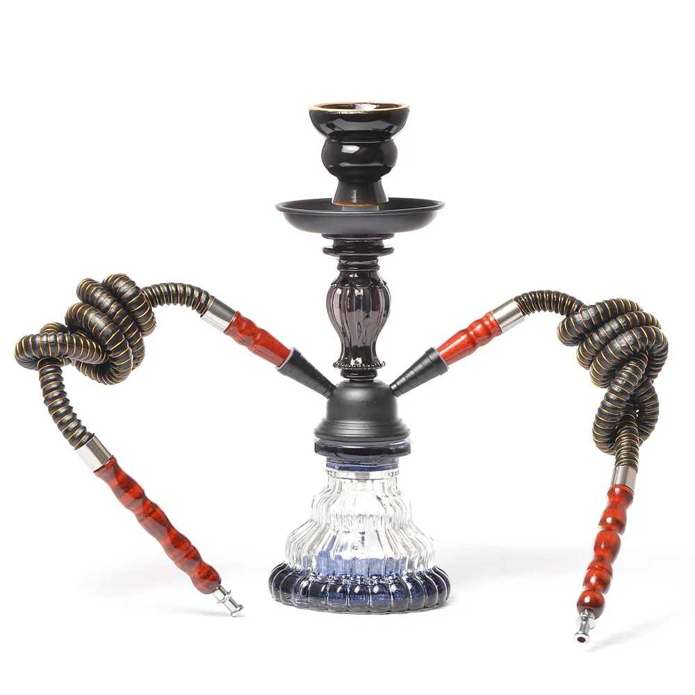 

Arab double Hoses Glass Hookah Set Nargile Travel Pipe with Flavors Bowl Metal Charcoal Tongs Chicha Narguile Accessories