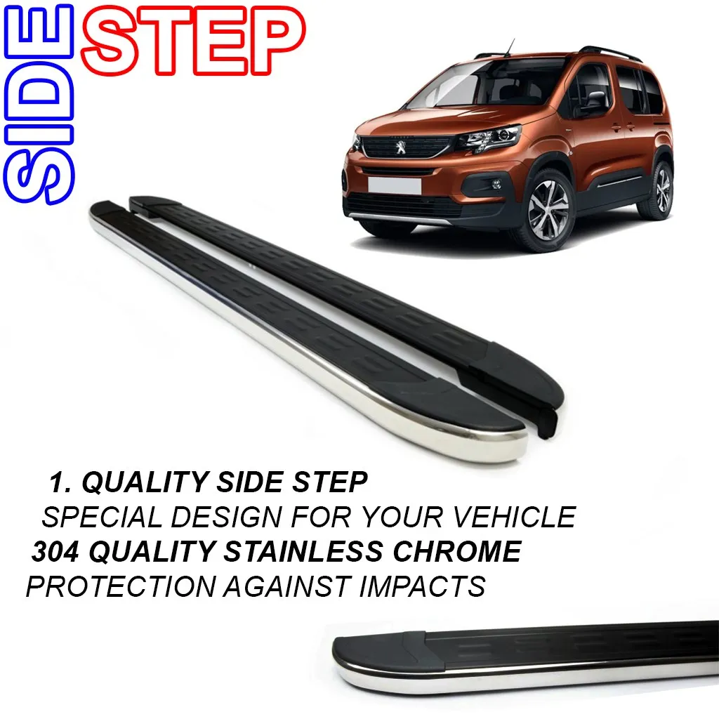 Боковые подножки Nerf Bar Chrome Black. 2 предмета. Левая и правая стороны для Peugeot rhter 2019