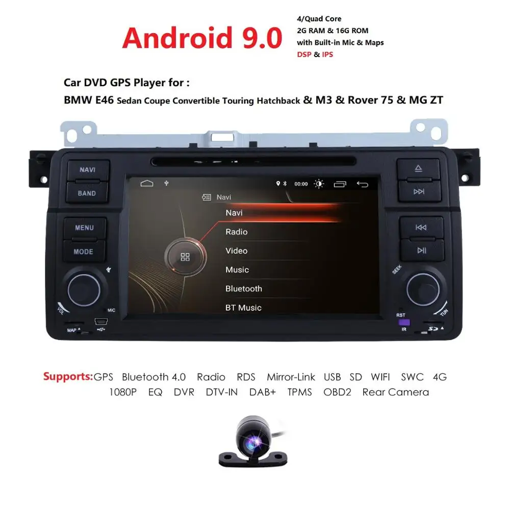 

7 Inch Android 9.0 4 Core Car DVD Radio For bmw series 3 e46 2000-2006 Rover 75 1999-2005 MG ZT Touch screen GPS BT Free camera