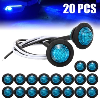 

20Pcs 12V Waterproof Small Round Blue LED Side Marker Lights Universal For Truck Trailer SUV Boat Clearance Light