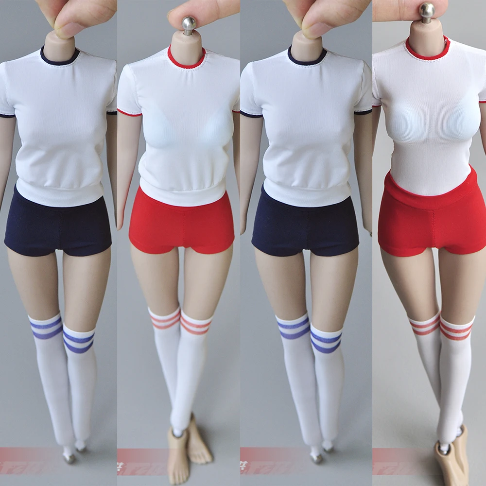 

1/6 весы женская спортивная японский топы, футболка с короткими рукавами и шорты, комплекты одежды для детей возрастом от 12 дюймов женский фигурки