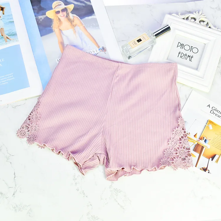 pink Женские Дышащие плотные трусы,, однотонные хлопковые бесшовные кружевные брюки, летние необходимые шорты для девочек - Цвет: pink
