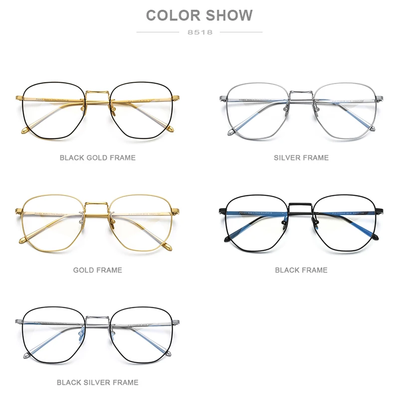 FONEX Pure Titanium Glasses Frame Men Myopia Optical Prescription Oversize Eyeglasses Frame Women New Gold Polygon Eyewear 8518