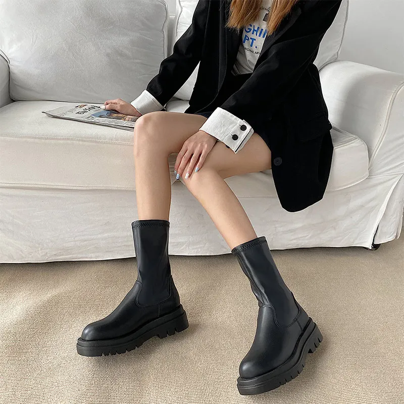 Botas altas ajustadas con plataforma para mujer, botines por encima de la  rodilla de suela gruesa, antideslizantes, impermeables, color negro, gran  oferta, Botas Largas invierno, 2022 _ - AliExpress Mobile