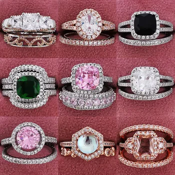 2021 Trend New Rose Gold Color 925 Sterling Silver Engagement Wedding Ring Set of for Women Christmas Gift Dating Jewelry R4955