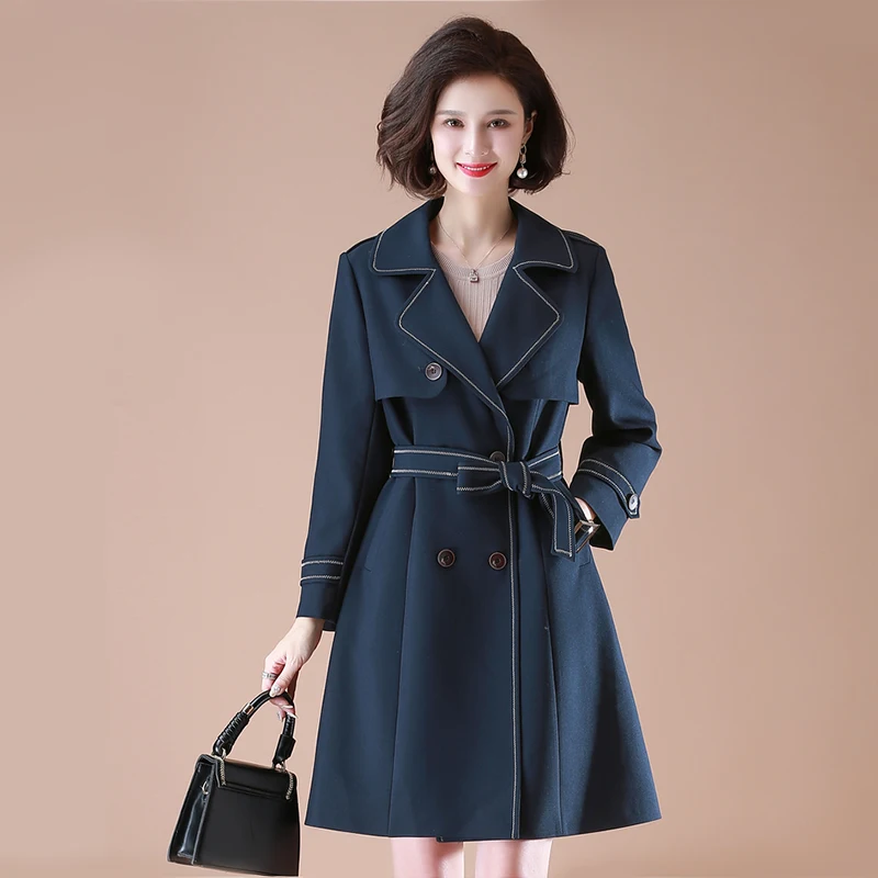 ジャケット・アウター Gabardine Double Belt Trench Coat 2022 New Trench Coat For Women Spring Autumn Elegant Double