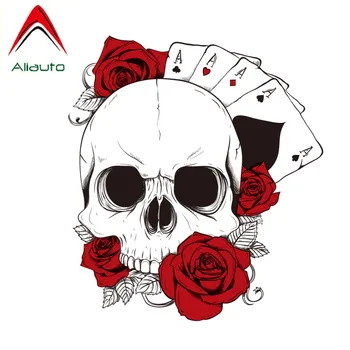 

Aliauto Fashion Car Stickers Poker Skull & Red Rose Exterior Accessories Vinyl Decal for Toyota Bmw X6 Ford Focus,16cm*14cm