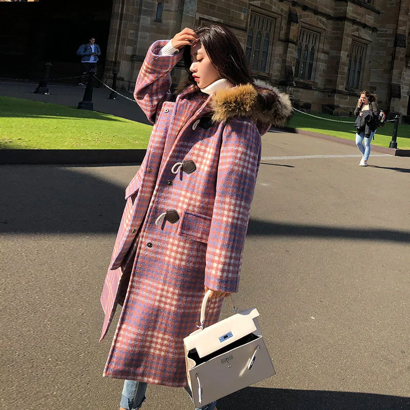 2020 new coat female woolen mid-length Korean version of the plaid autumn and winter tide Loose | Женская одежда