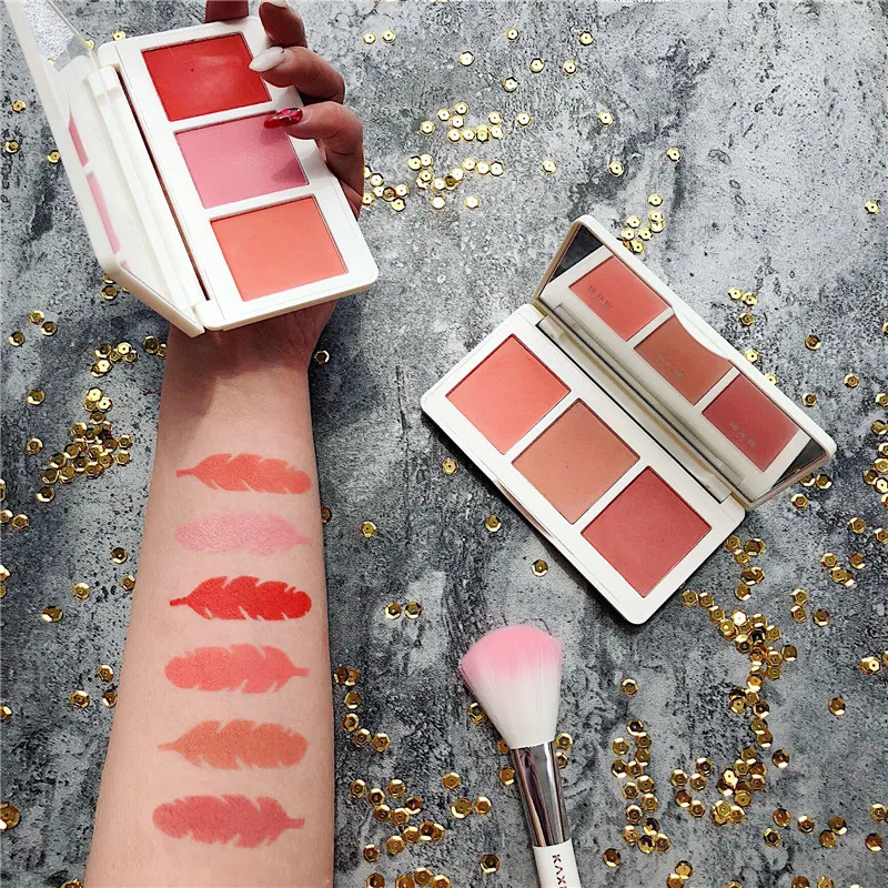 3 цвета лица минеральный пигмент румяна порошок бронзатор Cosmestic палитра румяна, Контурирование консилер Foundation Brighten кисти для макияжа