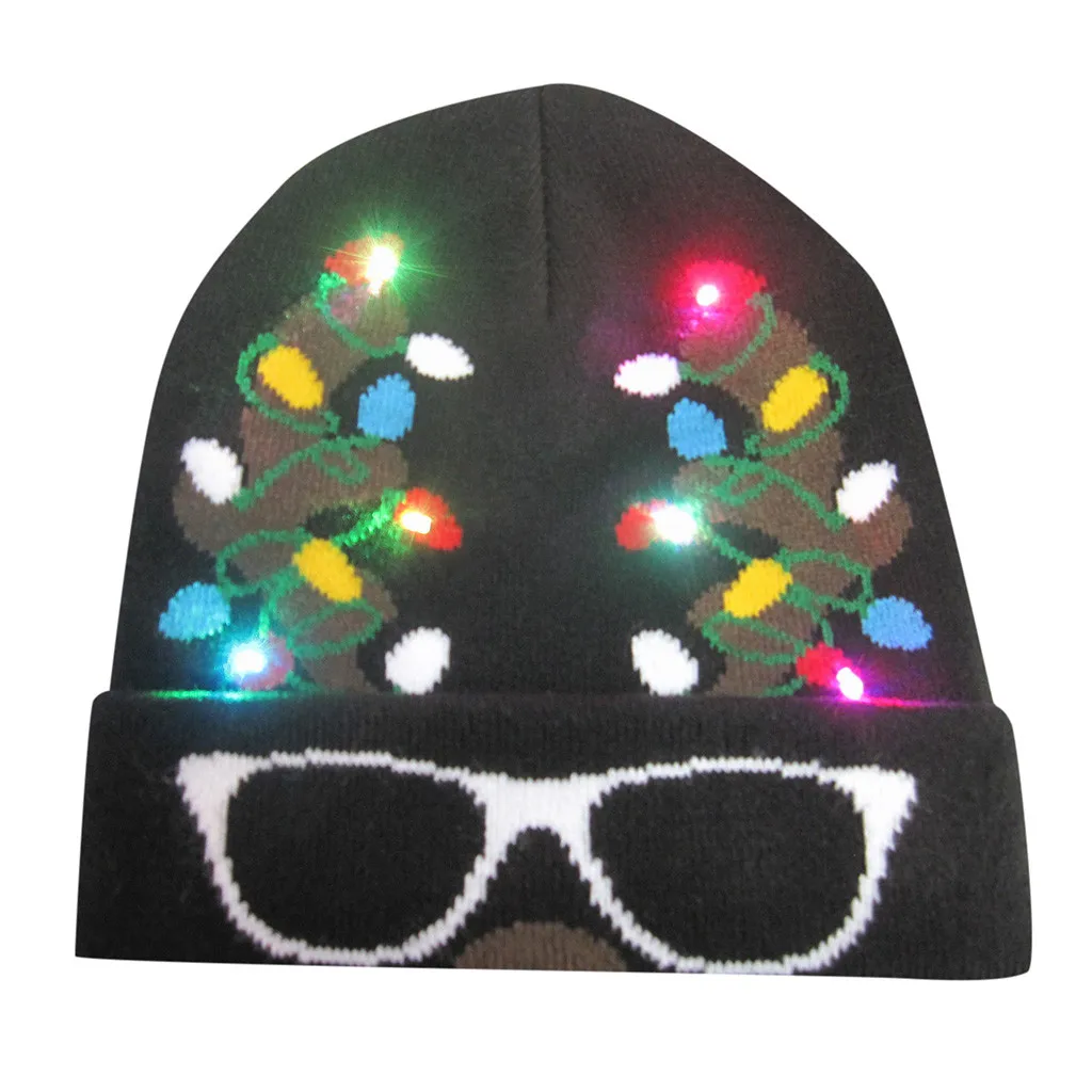 Женские и мужские шапки-бини, блестящий светодиодный светильник, вязаный свитер, праздничная Рождественская шапочка, Мультяшные шапки gorro invierno - Цвет: M
