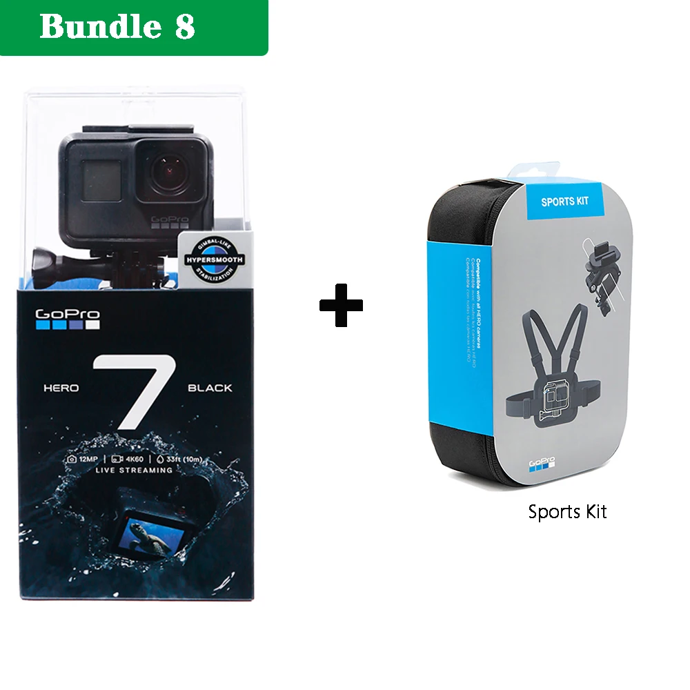 Bundle 8 Gopro HERO 7 черная Экшн-камера Go Pro для спорта на открытом воздухе камера s Водонепроницаемая 4K 1080P видео камера 12 Мп фото Wi-Fi прямая трансляция - Цвет: Bundle 8