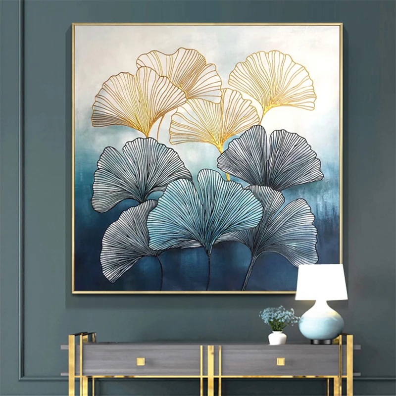 

100% Handpainted Abstract Ginkgo leaf Oil Painting On Canvas Art Gift Home Decoration Living Room Wall Art Frameless Picture