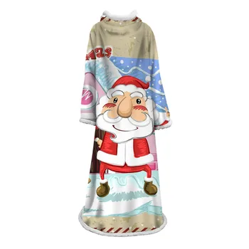 

Santa Snowman Elk Printed Sleeve Blanket Large Adult Warm Coral Fleece Blanket Christmas Wearable Blanket with Sleeve 127x178CM